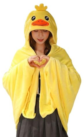Cute Wearable Blanket Soft Cape for Adult Women Men Warm Cozy Hoodie Cute Animal Bear Cat Bunny Carpet Home (Large,Duck)