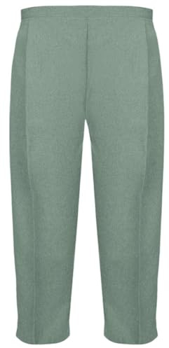 Ladies 3/4 Trousers Womens Half Elasticated Waist Three Quarter Pants Bottoms Pullon Plain Cationic Summer Casual Beach Outdoor Cropped Capri Shorts Plus Big Sizes (Cationic Sage Green , 18)