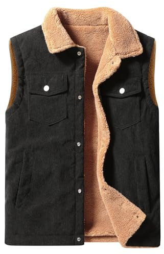 Oralidera Gilet sans Manches en Velours Côtelé pour Homme Gilet d'hiver Doublé en Polaire Chaud Gilets Rembourré avec Poches