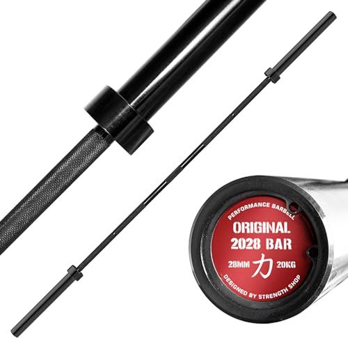 Strength Shop Olympia Langhantel 20kg, 220cm Länge & 28mm ⌀, Stahl Langhantelstange 50mm Scheibenaufnahme mit E-Coat Beschichtung & scharfer Rändelung, perfekt für dein Homegym