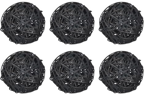 sourcing map 6 Pcs Wicker Rattan Balls 3.2 Inch Rattan Decorative Balls Vase Fillers for Wedding Party Centerpiece Bowls Home Decoration Black