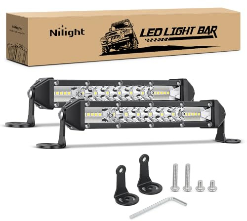 Nilight Slim LED Light Bar 2Pcs 7 Inch 16LED Single Row Spot Flood Combo Fog Driving Work Lighting Roof Bumper Lamp Offroad for 4x4 Trucks SUV ATV UTV
