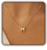 MARYLAX Bubble Gold Letter Necklace, 14k Gold Plated Balloon Initial Necklace for Women, Dainty Gold Necklace Personalized Bubble Pendant Name Necklace, Fashion Accessories Trendy Jewelry