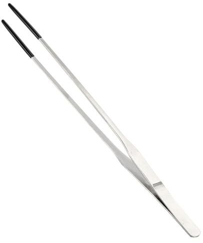 CAPASTEC Reptile Feeding Tongs, Stainless Steel Lizard Feeding Tongs, Aquarium Straight Feeding Tweezers for Reptiles with Rubber Tip, Terrarium Feeding Tongs 10.63 L, Black Silver Tone