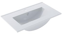 BAIKAL Lavabo en céramique encastré, plan de travail en céramique. Lavabo rectangulaire blanc brillant. Lavabo encastré facile à monter. Profondeur 36 cm/largeur 61 cm