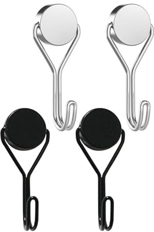 IPNSDON Lot de 4 crochets magnétiques noirs super puissants pour cuisine, gadgets, chambre à coucher, armoires rangement, bureau, réfrigérateur, lampes suspendues décoratives, outils de jardin