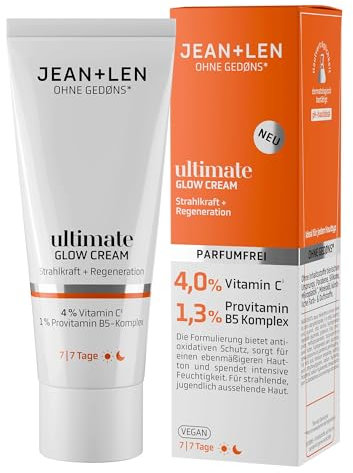 Jean & Len Ultimate Glow Cream, ideal für jeden Hauttyp geeignet, sorgt für ein strahlendes Hautbild, mit Vitamin C-Derivat, parfümfreie und vegane Gesichtscreme, 50 ml