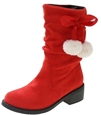 Generico Botas Texanas Camperos Texanos Western Boots Tacón Medio Botas Camperos Mujer Botines de Vaquero Cowgirl Botas de Moda para Mujer Botines de Media pantorrilla Equitación Botas, rojo, 41 EU