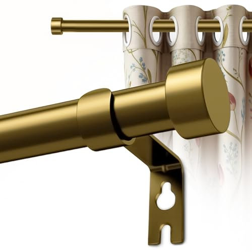 Qualsen Barra de Cortina, Barra Cortinas de Cortina, Barra Cortinas Extensible para Puertas y Ventanas de Dormitorios, Barra Cortina Techo, Barras de Cortinas Habitación 45-114 cm, Dorada