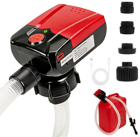 Automatic Portable Fuel Transfer Pump with Auto-Stop, 3.8 Gallon per minute, Extra Long Hose, Battery Powered and USB Type-c, 4 Can Adapters, Leak protection, Gas Can Pump for Oil, Diesel and Gasoline