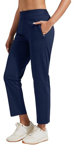 Femmes Pantalons de Golf 7/8 Long avec Poches Latérales - Pantalon élastique Respirant pour Le Bureau, Les Voyages et Les Sports(Marineblau/M)