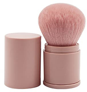 Kabuki - Pennello retrattile da viaggio per fondotinta e fard, per cipria, crema, contouring, colore: rosa