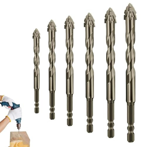 4 Flute Drill Bits Brocas para Concreto Eccentric Twist Drill Bit Set (4/5/6/8/10/12mm) - Four-Flute Sawtooth Heavy-Duty Carbide Tip Multifunction for Metal Wood Stone Glass Concrete
