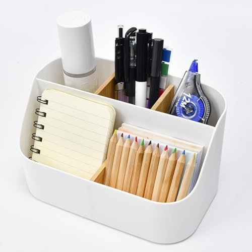 VGECEE Maquillaje Organizadores Blanco con 5 Compartimento Extraíble 18.7x11.5 x10.2 cm Cosmética Almacenamiento Maquillaje Organizadores Cosmeticos Pequenos para Pinceles Lápiz Labia Armario Baño