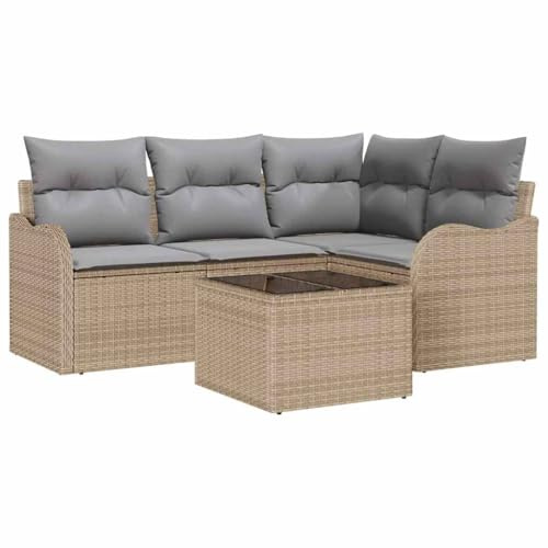 vidaXL Ensemble de canapé de Jardin 5 pcs Beige Poly rotin, Salon de Jardin modulable, rectangulaire, Moderne, résistant aux UV, Confort Optimal et Flexible, la détente assurée