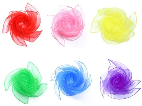 Larfraecy 6 Stück Jongliertücher Bunte Seidentücher 60x60cm Square Tanz Chiffontücher Bunte Tücher für Kindergarten Kindershow Sensorisches Jonglieren Tanzen Gymnastiktücher Sensorisches Kindershow