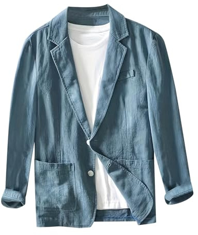 Gefomuofe Sakko Blazer en lin pour homme - Veste de costume de loisirs - Deux boutons - Manteaux de sport légers - Manches longues - Chemise d'été - Chemise de loisirs - Veste en lin - Couleur unie