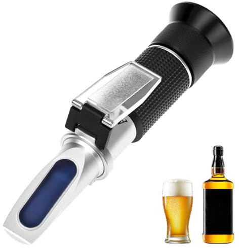 QWORK® Rifrattometro per Vino Portatile con ATC, Doppia Scala Brix 0-40% e Alcol 0-25% per la Produzione di Birra Artigianale e Vino