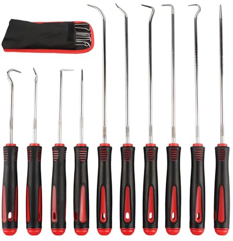 LINTRA 10 Piezas Ganchos y Picos de Precisión, 165 mm y 240 mm Tórica Ganzúa y Gancho Juego, Gancho de Selección de Precisión, con Bolso Almacenamiento, para Juntas Tóricas, Retenes Aceite, Muelles