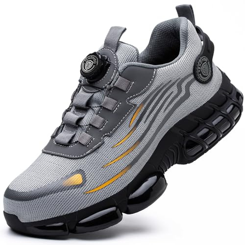 YEKOYIOO Scarpe Antinfortunistiche Uomo Donna Leggere Scarpe da Lavoro Antiscivolo Scarpe Sicurezza con Punta in Acciaio Regolazione Rapida Grigio 42 EU
