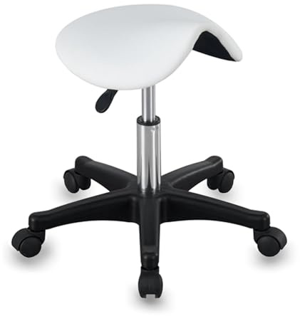 AYAYM Saddle Stool Rolling Cosmetic Stool 360° Rotate Height Adjustable Chair for Salon Massage Tattoo Spa Hydraulic Rolling Swivel Chair PU Leather Saddle Stool Mobility (White)