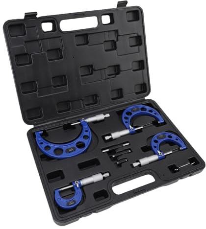 Keenso Ensemble de 4 Micromètres Extérieurs, Outil de Mesure Machiniste de 0 à 1 Pouce, 1 à 2 Pouces, 2 à 3 Pouces, 3 à 4, avec une Graduation de Haute Précision de 0,0001