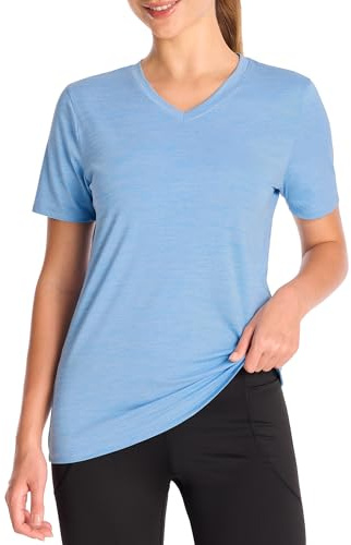 Runhit Women's T-Shirt Short Sleeve UV Sun Protection Shirt V-Neck UPF 50+ Quick Dry Lightweight Gym Running Sports Workout Yoga Tops