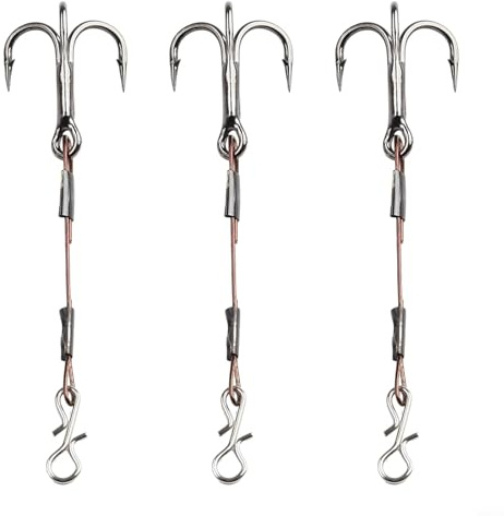 Lot de 3 perches robustes pour bas de ligne avec hameçons triples en acier inoxydable pour sandre de bar pour pêche aux carnassiers, accessoires de pêche en eau salée et connecteurs de leurre
