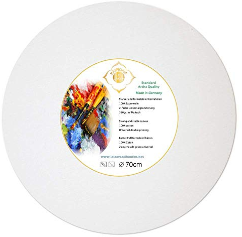 HARMONIE IM GANZEN Round Stretcher Frame Canvas 70 cm - Real Wood Frame Warp Free Covered with 100% Cotton 380 g/m², Primed & Stretched Drum Hard - Handmade in Germany