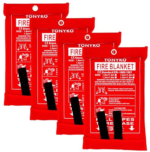 TONYKO 3.9 x 3.9ft Fiberglass Fire Blanket for Emergency Surival, Flame Retardant Protection and Heat Insulation (White-4PACK)