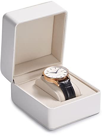Oirlv Watch Box Single Watch Organiser Box PU Leather Watch Storage Boxes for Christmas Anniversary Birthday Gift (White)