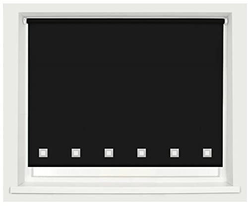 100% Polyester Square Eyelet Trimmable Daylight Roller Blinds (60cm Wide x 165cm Drop, Black)