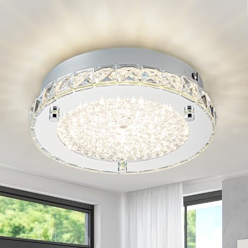 Lzawvm Flush Mount Crystal Ceiling Light Modernn Ceiling Mounted Light Hallway Light Fixtures LED 4000K Round Ceiling Light 8 Inch for Small Space, Bedroom, Foyer, Entryway, Bathoom, Kitchen