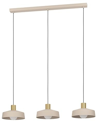 EGLO Hängelampe Valdiola, Pendelleuchte Esstisch 3-flammig, Esszimmerlampe aus Metall in Sandfarben und Messing-Gebürstet, Hängeleuchte mit E27 Fassung