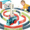 NCKIHRKK Domino Zug Set, 160 Stück Domino Bausteine, Elektrischer Zug mit Licht und Ton, Pädagogisches Spielzeug für Mädchen und Jungen ab 3 Jahren (Blau)
