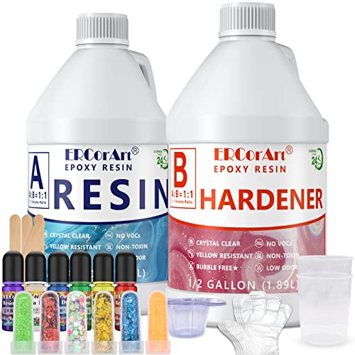 Epoxy Resin Kit - 1 Gallon/3.8 L Craft Resin with Pigment and Glitter, Crystal Clear Hardener No Bubble Fast Curing Easy Mix for River Table, DIY Casting, Casting Resin for Beginners and Professionals