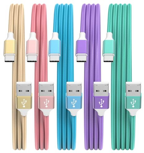 HKYUSHINE USB C Charger Cable, 5Pack 3/3/6/6/10FT 3.1A USB A to USB C Cable Braided Type C Charger Cable Fast Charging for iPhone 16 15 Pro Max, Samsung S23 S22 S21, Pixel 6/7/8, Huawei, PS5, Switch