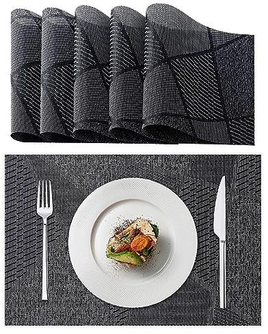 Lumaca Set mit 6 Tischsets Abwaschbar, Platzset aus 70% PVC und 30% Polyester, Leicht zu Reinigen, rutschfest, Hitzebeständig, für Küchentisch,Dunkelgrau