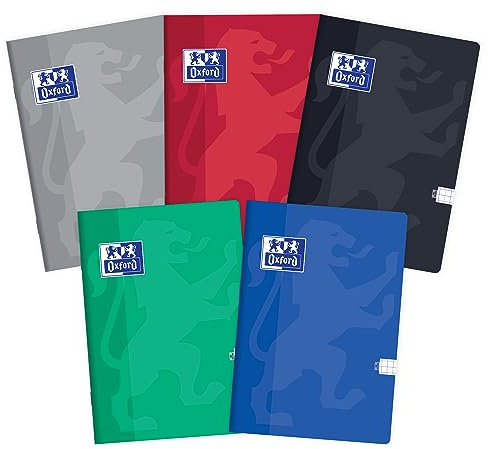 Oxford Notizbuch A5, 60 Blätter, kariert, 5 Stück-Packung Farbenmix