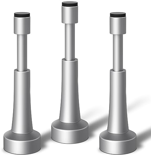 3PCS Spring Door Stoppers for Wall - 4.33 Inch Door Stop for Bottom of Door, Aluminum Doorstopper with Silicone Tip, Screw & Adhesive Installation, Silver