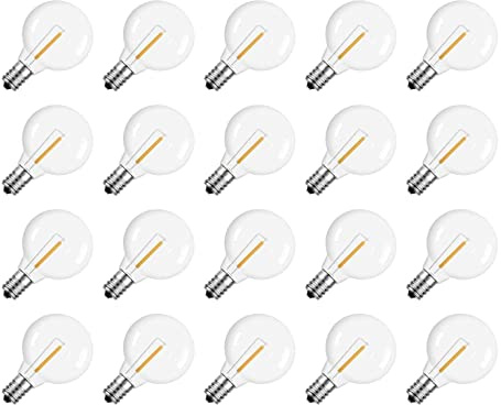 Wresetly - Lote de 20 unidades de serías G40 LED bombillas de repuesto E12 con casquillo de rosca irrompible, LED, globo para guirnaldas solares cálidas