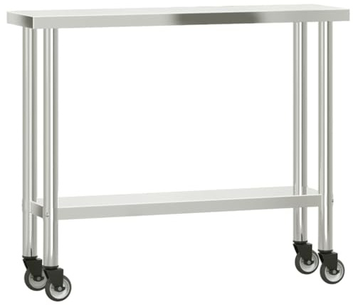 vidaXL Arbetsbord med hjul 110x30x85 cm rostfritt stål, arbetsbord, arbetsbänk i rostfritt stål, köksförberedelsebord, arbetsbänk, arbetsbänk