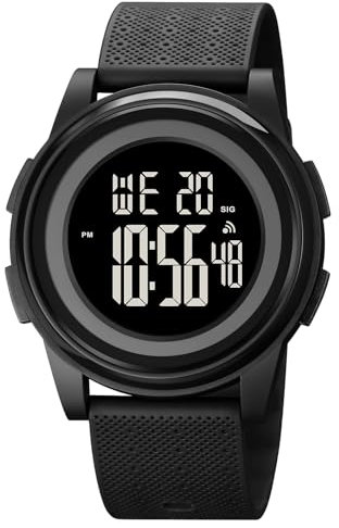 OLAZONE Ultra-Thin Minimalist Sports Waterproof Digital Watches Men with Wide-Angle Display Rubber Strap Wrist Watch for Men Black