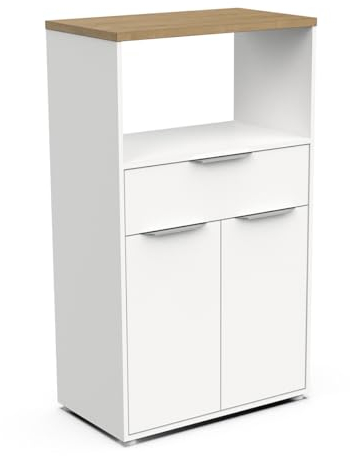 Demeyere Mikrowellenschrank, Weiß und Eiche, 70 x 123 x 40 cm