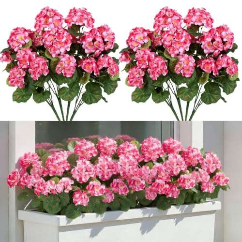 Laelfe 4 Ramos Geranios Artificiales Exterior, Rosa