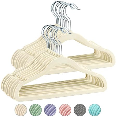 Homewit Kinderkleiderbügel 50 Stück | Kinder Kleiderbügel Samt, Anti-Rutsch | Baby kleiderbügel 5 mm Dicke, Platzsparend | Kleine Kleiderbügel mit 360° drehbarer Haken|, 30Lx21B cm, Beige