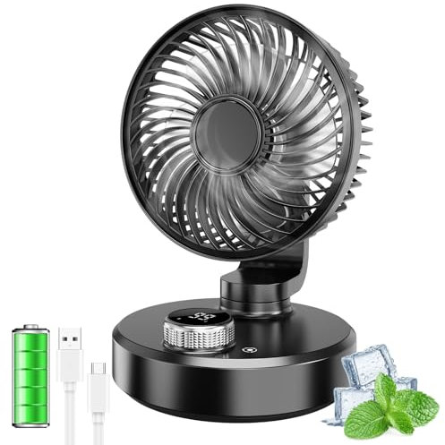 Ventilateur de Bureau Petit Ventilateur Oscillant Silencieux 6000mAh Batterie Ventilateur Portable Rechargeable 6 Vitesses Écran LCD Mini USB Ventilateur Table pour Bureau Maison Camping(Noir)
