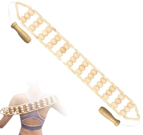 Massagerulle rygg, ryggmassage med handtag massagerulle fascia rulle trä rygg massage för muskelavslappning lindrar trötthet (120 x 7,5 cm)