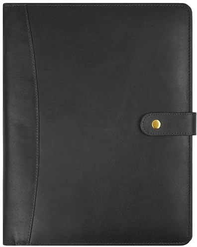 Leather Resume Portfolio Folder for Interview, Professional Padfolio Organizer Binder A4, Graduation & New Job Gift for Men Women – Black