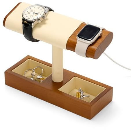 Oirlv Supporto per Orologi in Legno Massello,Supporto per Caricabatterie per Apple Watch,Watch Stand,Stand Orologio,Organizer Gioielli Bracciale(Bianco Crema)
